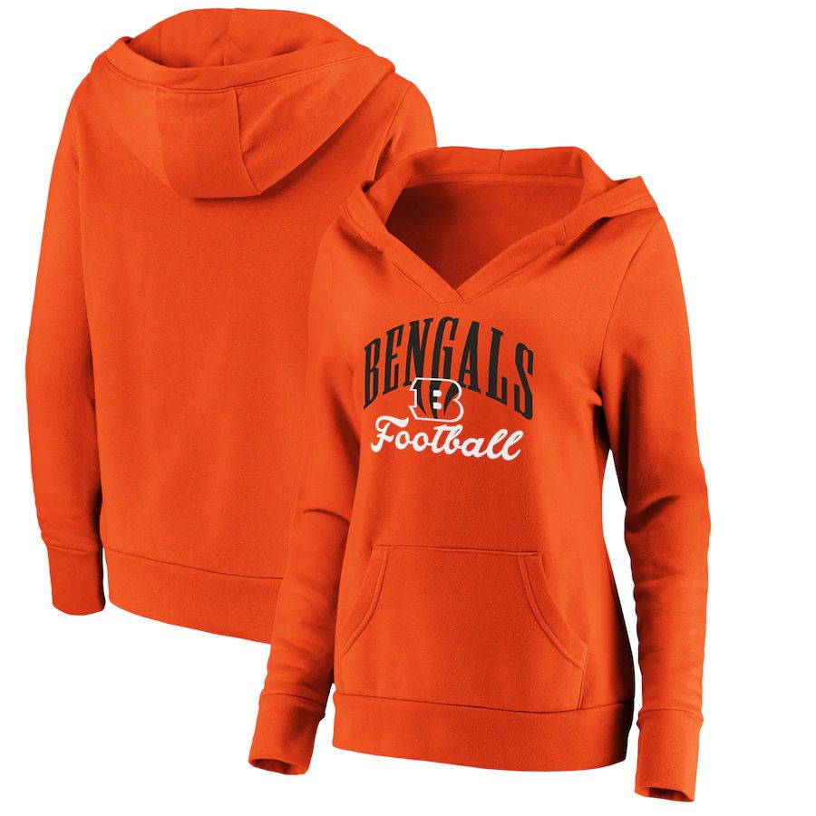 Women Cincinnati Bengals Fanatics Branded Orange Victory Script V-Neck Pullover Hoodie